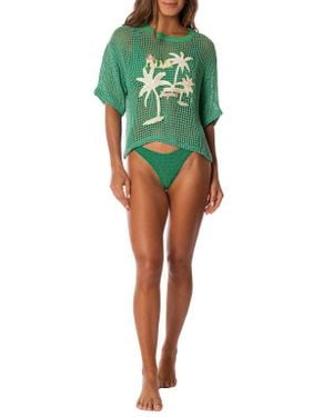 Maaji Tropical Sheer Cotton Crochet Cover-Up T-Shirt - Green