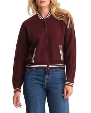 525 America Flynn Cable Sleeve Bomber Sweater Jacket - Red