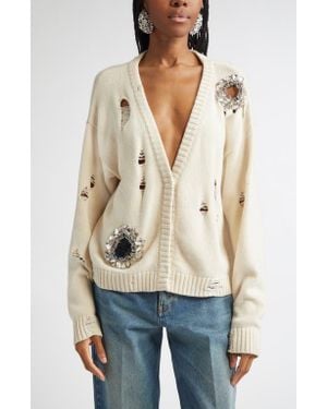 Area Distressed Crystal Cardigan - Natural
