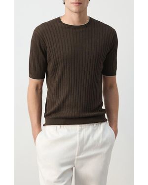 Mango Linen Blend Rib T-Shirt - Black