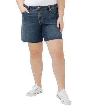 Silver Jeans Co. Suki Curvy Raw Hem Mid Thigh Denim Shorts - Blue