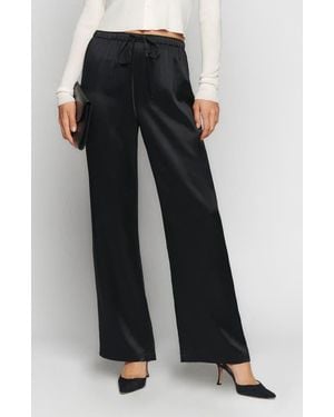 Reformation Olina Wide Leg Silk Pants - Black