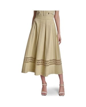 DKNY Eyelet Embroidery Linen Blend A-Line Skirt - Natural