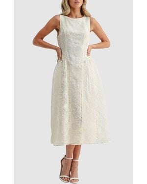 Mila + Mate Floral Embroidered Fit & Flare Midi Dress - Natural