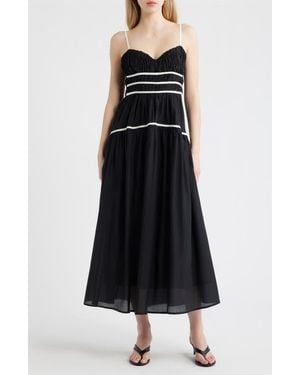 Moon River Shirred Tiered Midi Sundress - Black