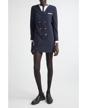Thom Browne Trompe L'Oeil Mixed Media Long Sleeve Minidress - Blue