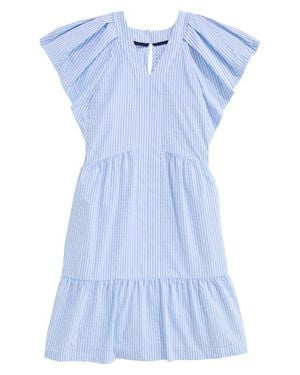 Vineyard Vines Kids' Sophie Harbor Flutter Sleeve Seersucker Upf 30+ Sundress - Blue