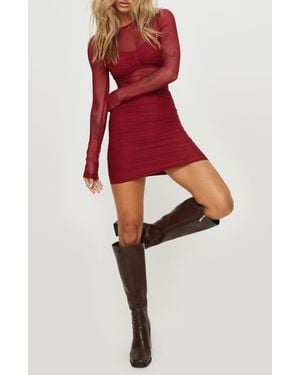 Princess Polly Hapstall Illusion Mesh Long Sleeve Minidress - Red