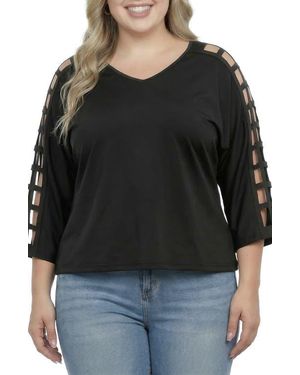 Standards & Practices Cutout Sleeve V-Neck Top - Black