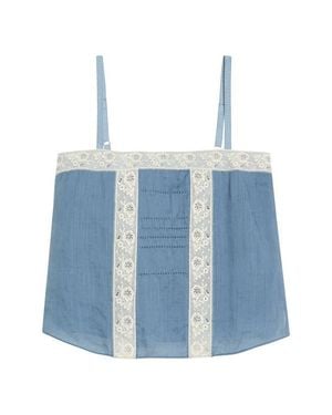 Veronica Beard Olivana Floral Lace Trim Chambray Top - Blue