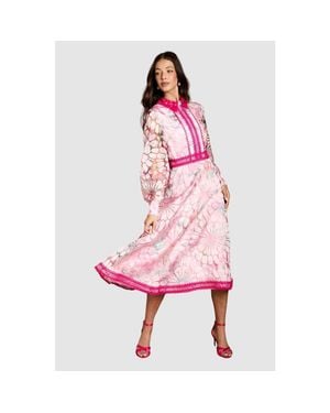 Coast Contrast Collar Lace Trim Midi Dress - Pink