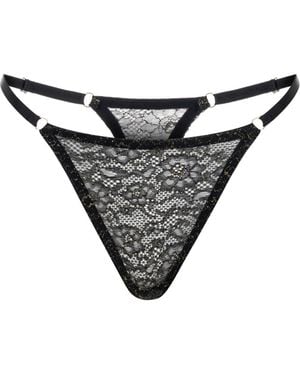 Mers Silk Shiny Lace Thong With Adjustable Straps - Black