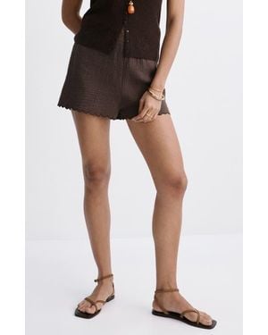 Mango Scalloped Cotton Shorts - Black