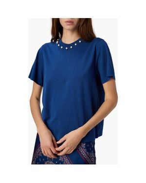 Cami NYC Mattea Faux Pearl Trim Pima Cotton T-Shirt - Blue