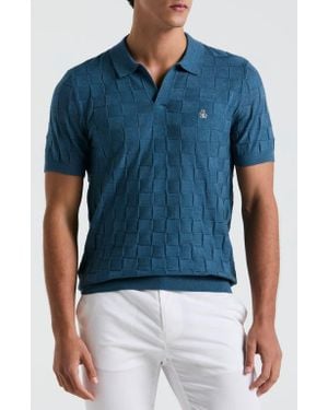 Original Penguin Jacquard Basketweave Johnny Collar Polo Sweater - Blue