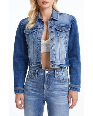 Bayeas Puff Shoulder Crop Denim Jacket - Blue