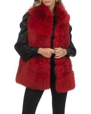 Gorski Genuine Shearling Vest, Reversible - Red