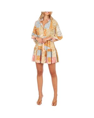 Petal & Pup Silante Patchwork Print Belted Long Sleeve Shirtdress - Multicolor