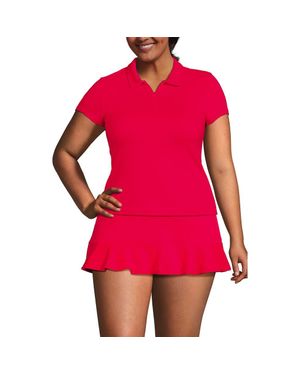 Lands' End Plus Size Short Sleeve Pique Johnny Collar Upf 50 Rash Guard - Red