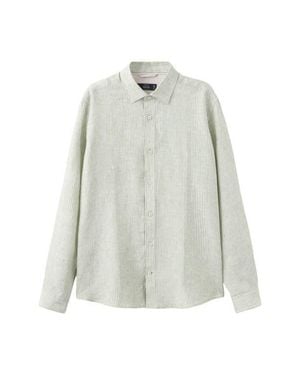 Mango Stripe Slub Linen Button-Up Shirt - White