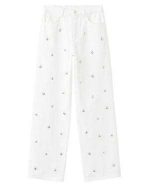 Mango Studded Regular Waist Straight Leg Jeans - White