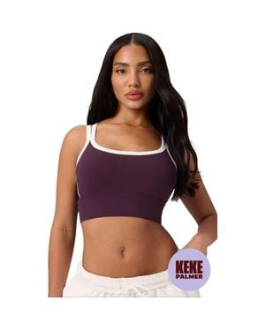 Fabletics Principal Color Block Longline Medium Impact Bra - Purple