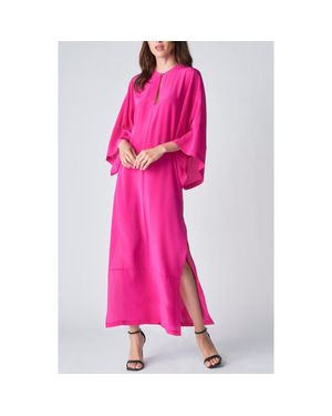 ocean + main Wide Sleeve Silk Tunic Dress - Pink
