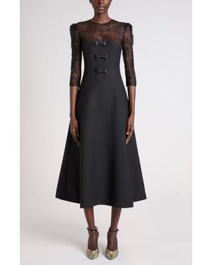 Valentino Garavani Bow Detail Lace & Crepe Midi Dress - Black