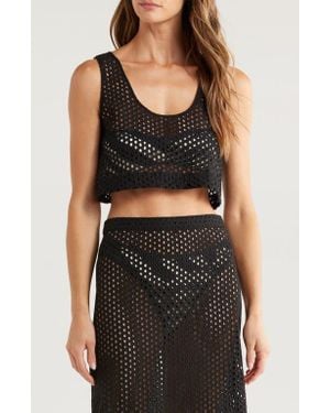 Solid & Striped The Minka Cotton Eyelet Crop Cover-Up - Black