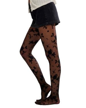 Free People Flocked Floral Tights - Black