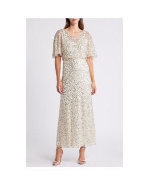 Pisarro Nights Beaded Capelet Gown - Natural