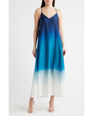 Tahari Print Pocket Sleeveless Maxi Dress - Blue