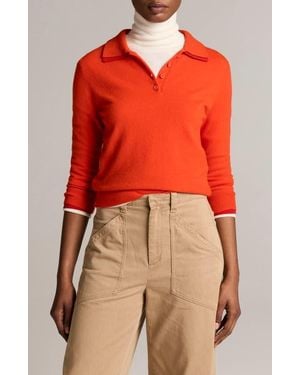 Vince Double Trim Merino Wool & Cashmere Polo Sweater - Orange