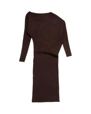 DELUC Elijah One-Shoulder Long Sleeve Midi Sweater Dress - Brown