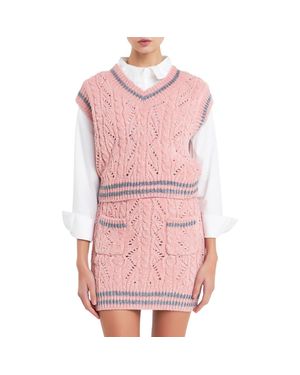 English Factory Stripe Trim Chenille Sweater Vest - Pink
