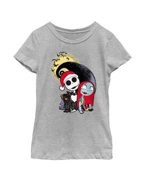 Nightmare Before Christmas Girl's Jack And Sally Christmas Portrait T-Shirt - Gray