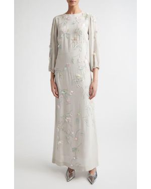 BERNADETTE Berna Embroidered Crinkle Maxi Dress - White