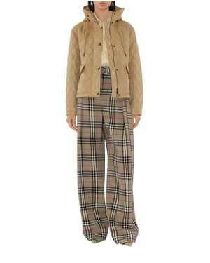 Burberry Cropped Quilted Nylon Hooded Jacket - Natural