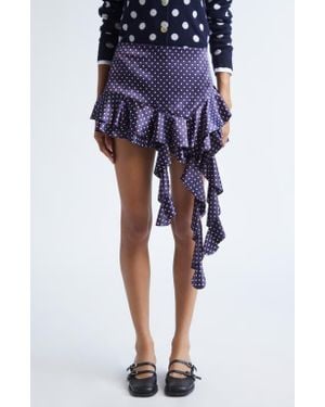 Sandy Liang Lucy Polka Dot Asymmetric Satin Skirt - Blue