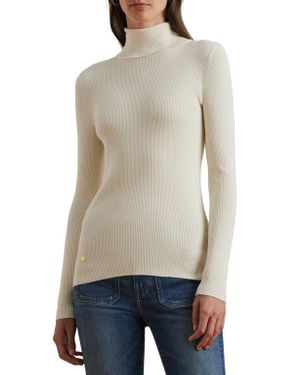 Ralph Lauren Amanda Turtleneck Rib Cotton Blend Sweater - Natural