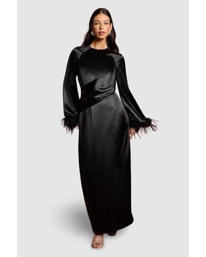 Coast Long Sleeve Trim Satin Maxi Dress - Black