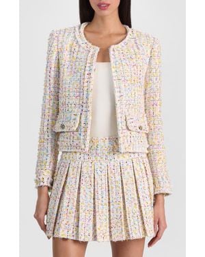 Alice + Olivia Landon Boxy Crop Tweed Jacket - White