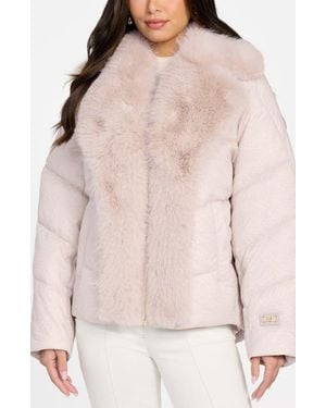 Marciano Estella Quilted Puffer Jacket With Faux Fur Trim - Pink