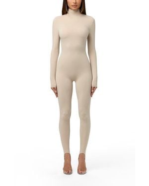 Naked Wardrobe Long Sleeve Stirrup Jumpsuit - Natural