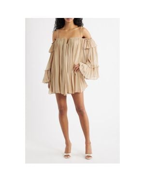 Mango Cold Shoulder Long Sleeve Minidress - Natural