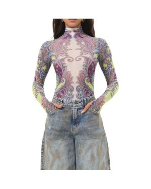 AFRM Zadie Turtleneck Printed Mesh Top - Gray