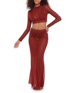 Steve Madden Sheer Mesh Crop Cover-Up Top - Red