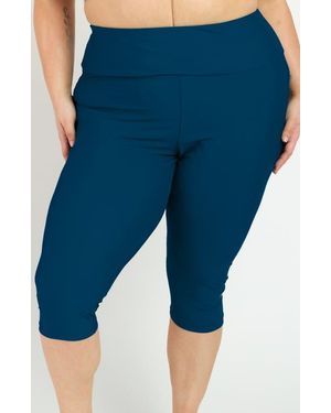 Calypsa Plus Size Capri Swim Leggings - Blue