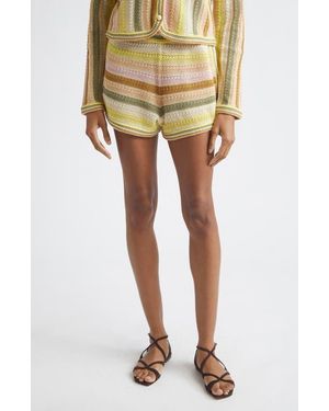 Zimmermann Indra Stripe Cotton Open Stitch Shorts - Natural