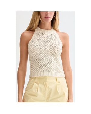 Crescent Basket Weave Halter Knit Top - Natural